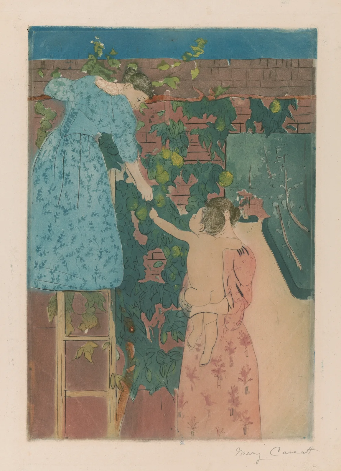 Gathering fruit, 1895 av Mary Cassatt
