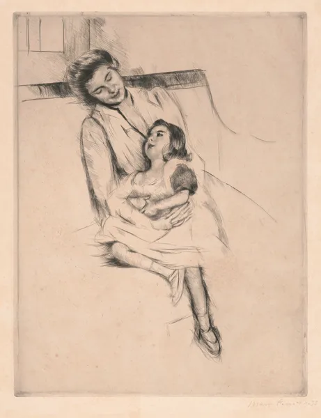 Jeannette and her mother seated on a sofa av Mary Cassatt