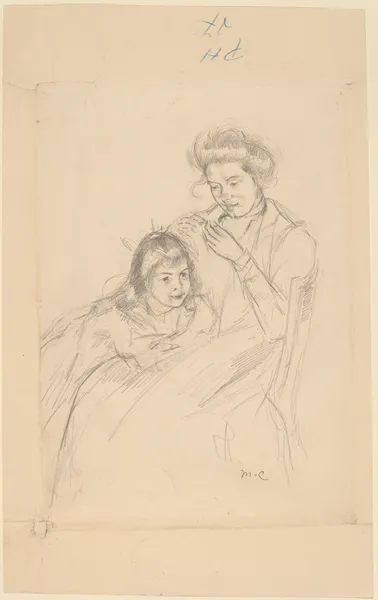 Margot Leaning against Reine’s Knee av Mary Cassatt