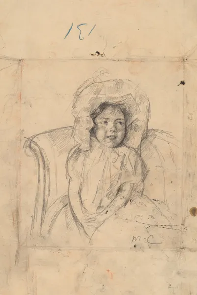 Smiling Margot Wearing a Ruffled Bonnet av Mary Cassatt