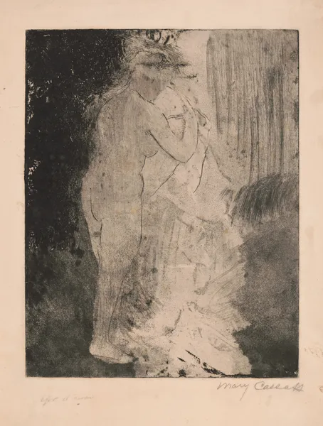 Standing nude with towel av Mary Cassatt