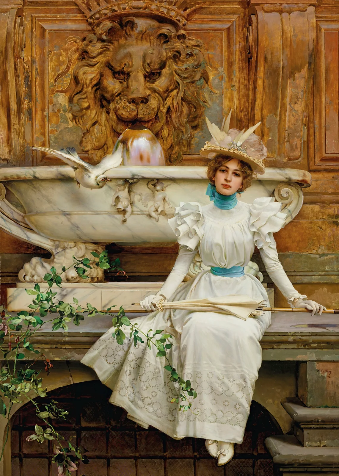 Alla fontana (Le due colombe) av Vittorio Matteo Corcos