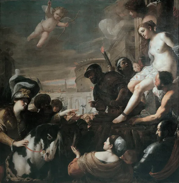 Clorinda rescues Olindo and Sophronia av Mattia Preti