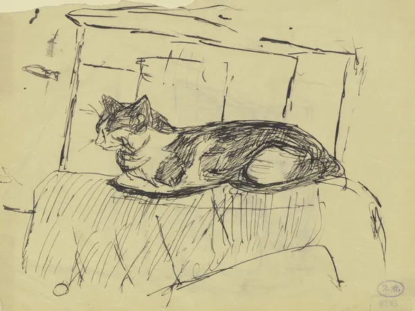 Auf einem Möbelstück liegende Katze av Max Beckmann