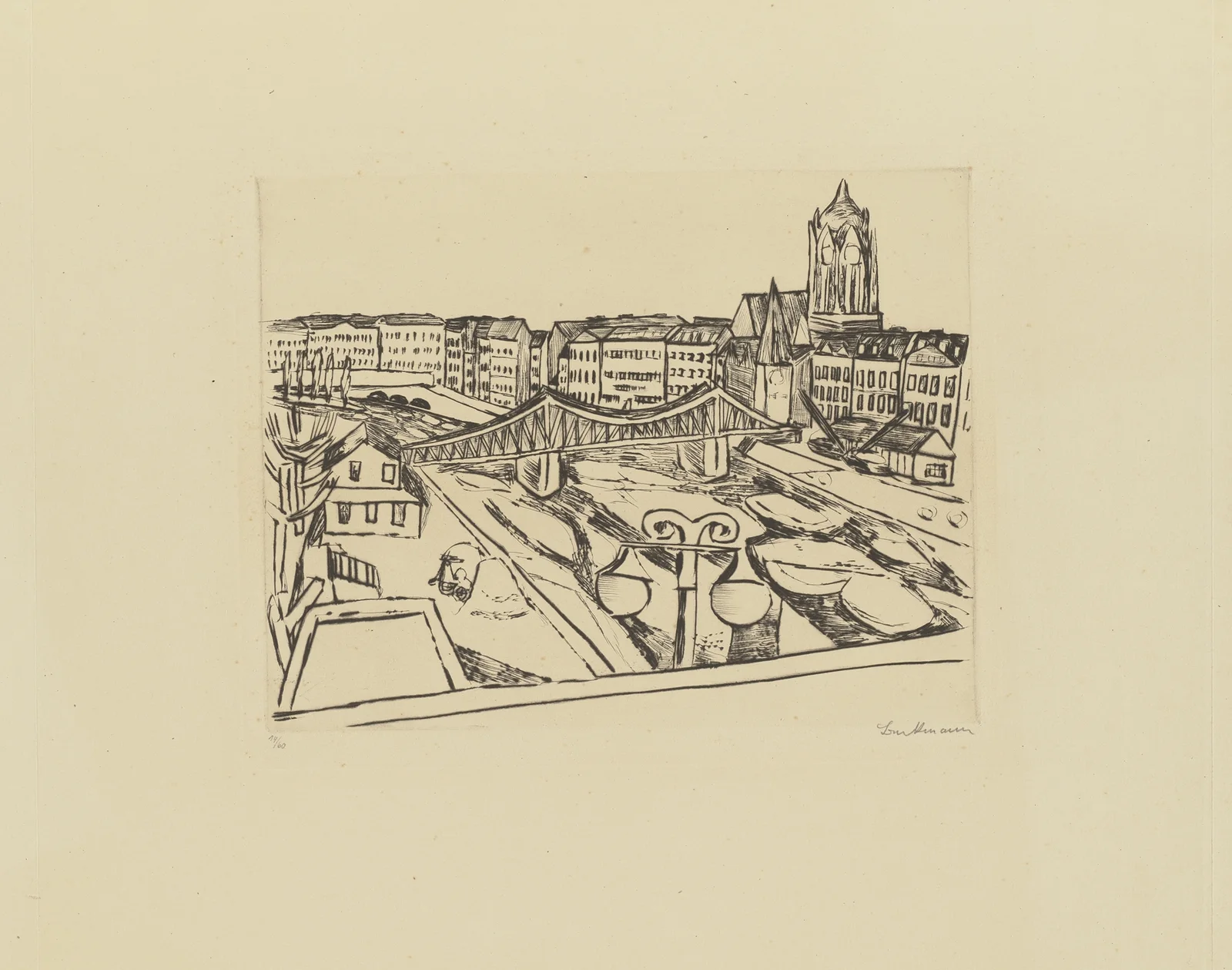 City View with ‘Eiserner Steg’ (Iron Bridge) av Max Beckmann
