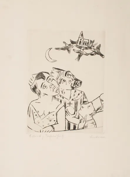 King Jerum, Queen Würgipumba, Ursulus and the Flying Church av Max Beckmann