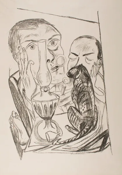 Self-Portrait with Cat and Lamp av Max Beckmann