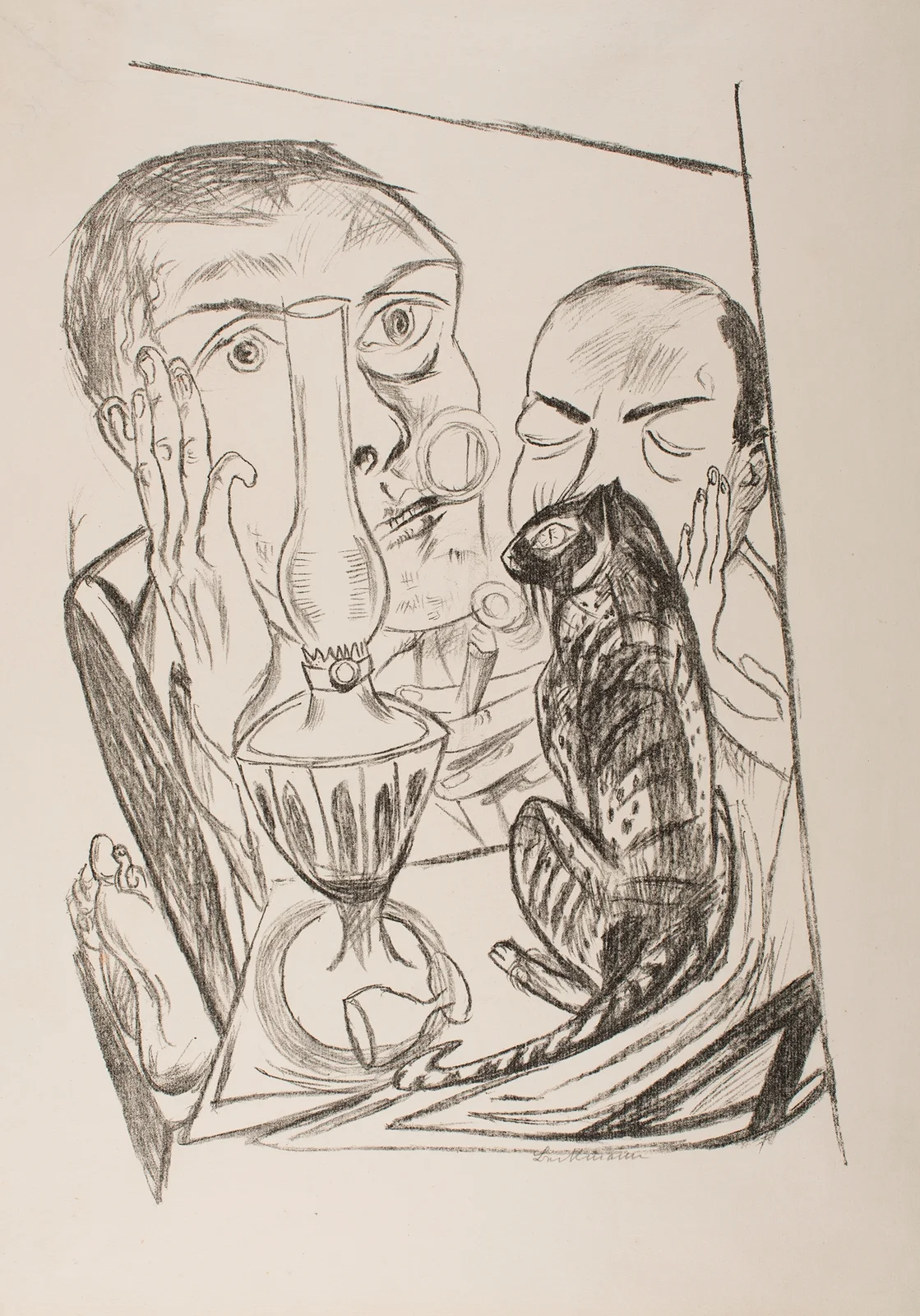 Self-Portrait with Cat and Lamp av Max Beckmann