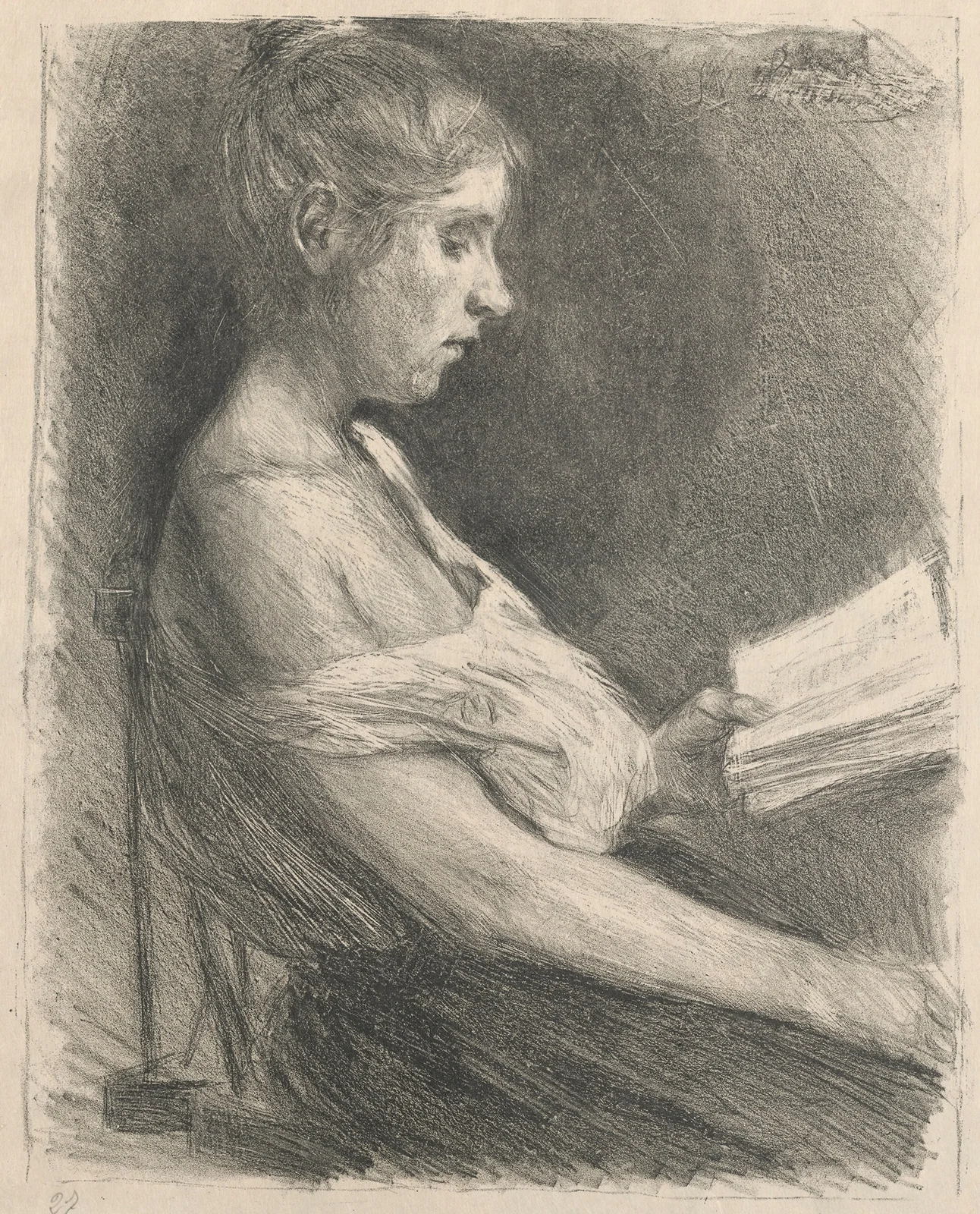 Lesendes Mädchen (Anna-Christine Mattuschka-Grisebach) av Max Liebermann
