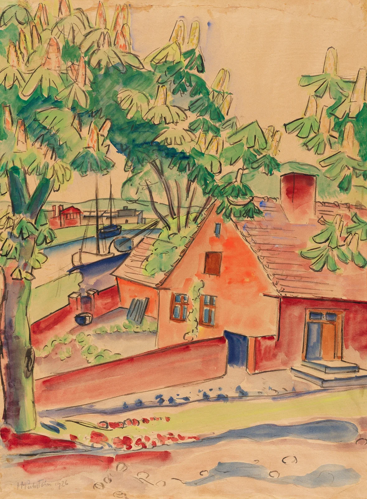 House under Chestnut Trees av Hermann Max Pechstein
