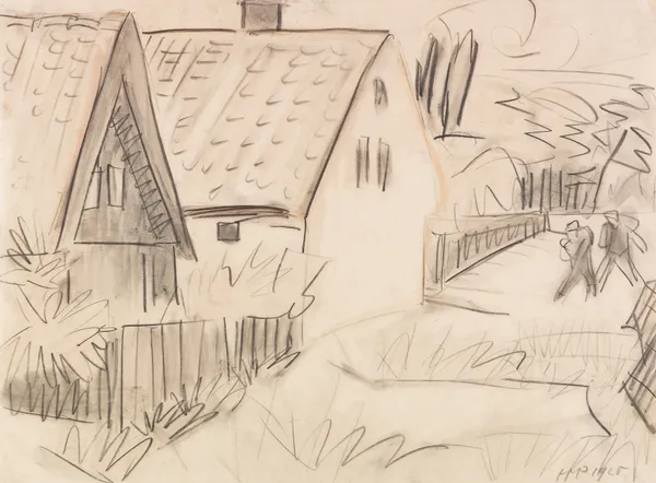 Houses and gardens in Nida av Hermann Max Pechstein