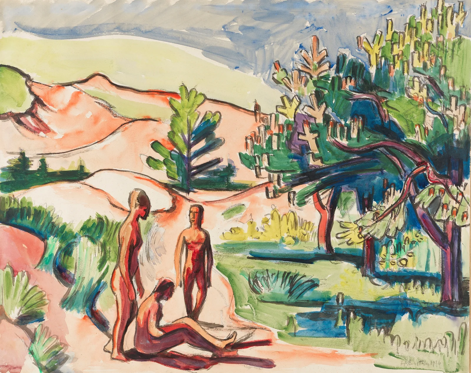 Nudes in the Dunes av Hermann Max Pechstein