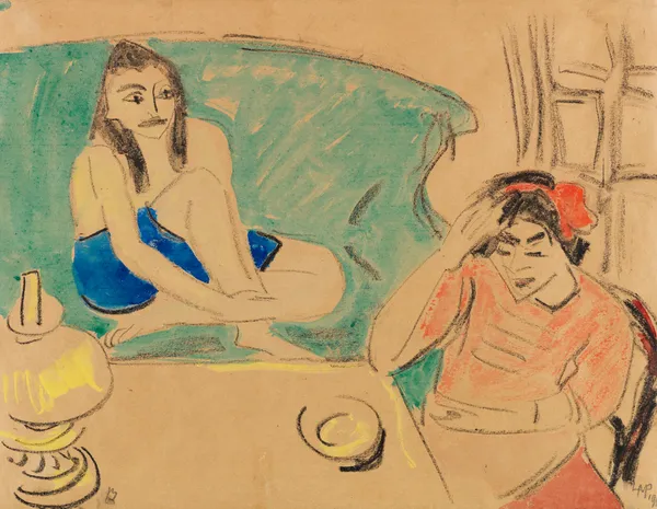 Two girls at the table av Hermann Max Pechstein
