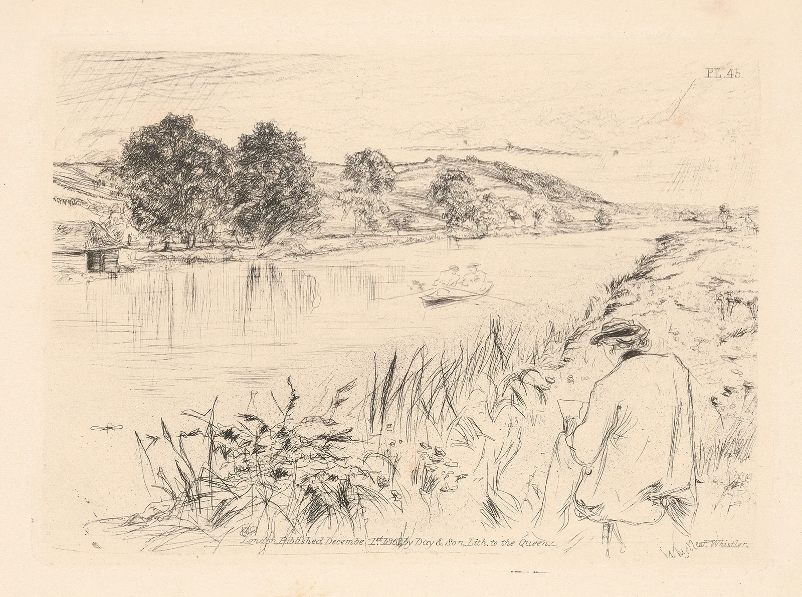 A river scene av James Abbott McNeill Whistler