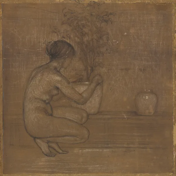 Crouching Figure. Study for The White Symphony; Three Girls av James Abbott McNeill Whistler