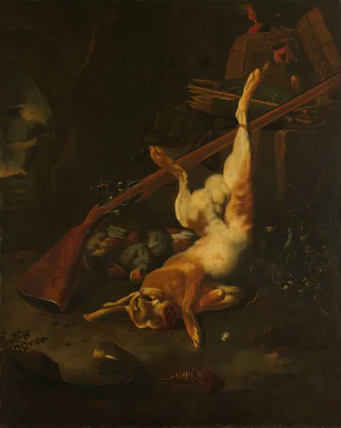 A Hunter’s Bag, with Dead Hare av Melchior d'Hondecoeter