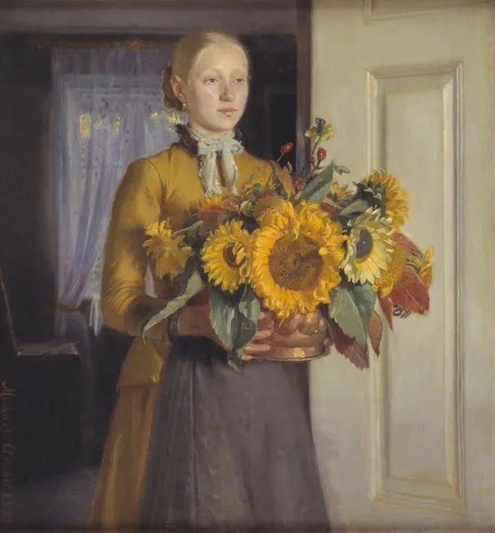 A Girl with Sunflowers av Michael Ancher