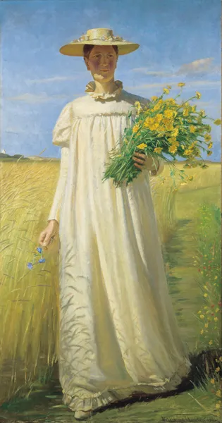 Anna Ancher returning from the field av Michael Ancher