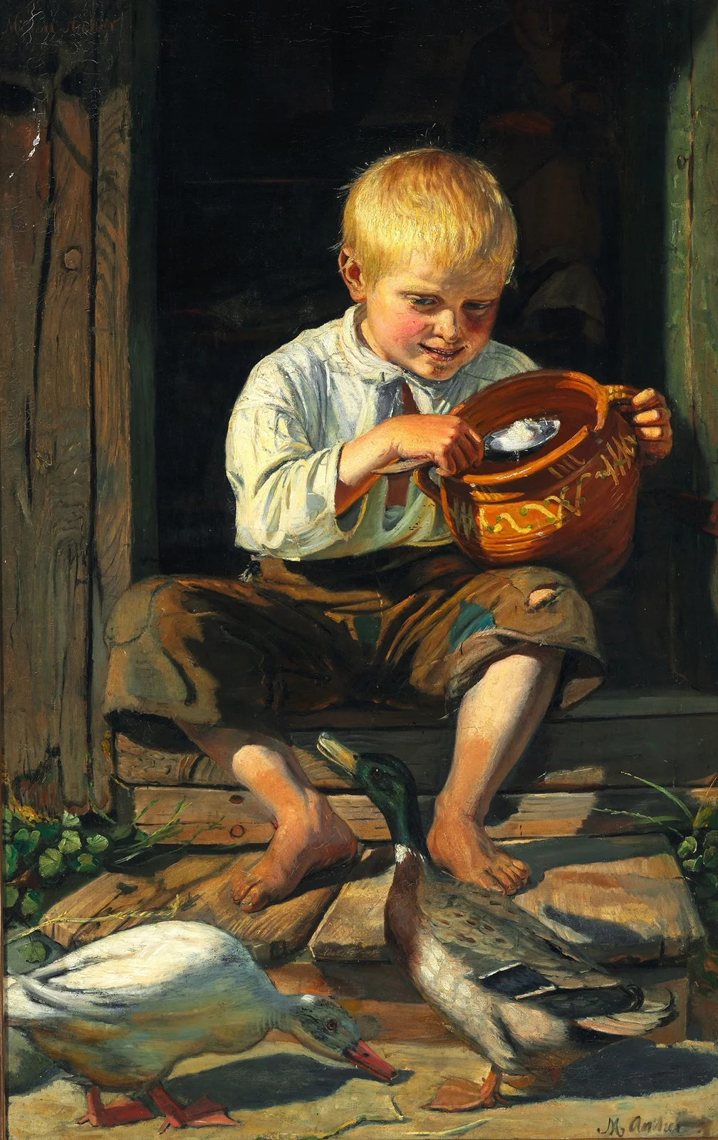 Dreng fodrer ænder av Michael Ancher