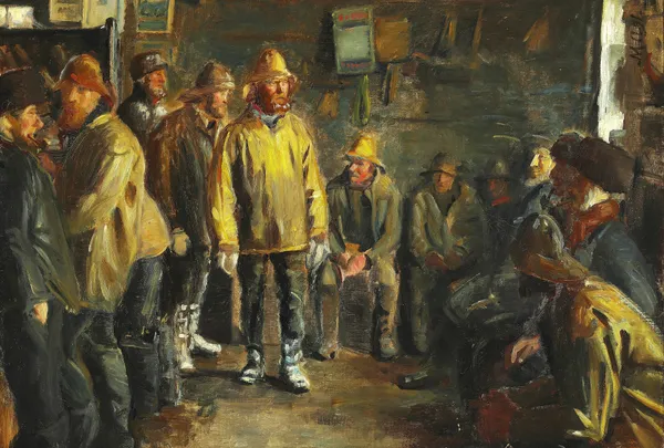 I købmandens bod en vinterdag når der ikke fiskes av Michael Ancher