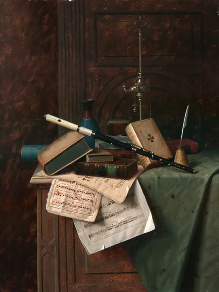 Still Life with Flute, Vase and Roman Lamp av William Michael Harnett