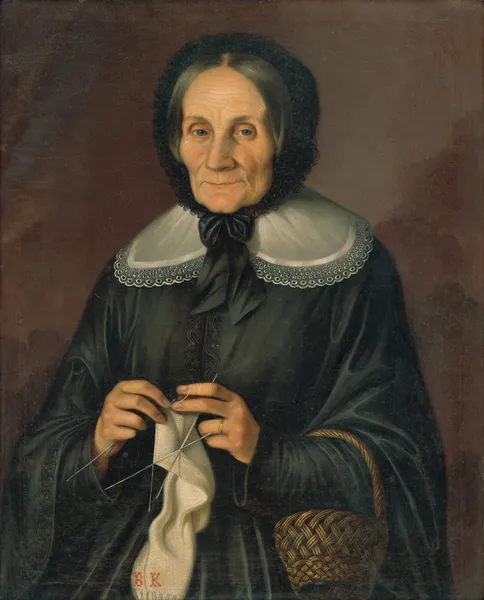 Portrait of Mrs. Kubínová Knitting av Peter Michal Bohúň