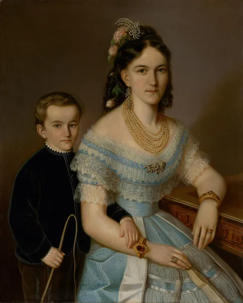 Portrait of Ľudmila Zmeškalová (neé Pongráczová) with son Jozef av Peter Michal Bohúň