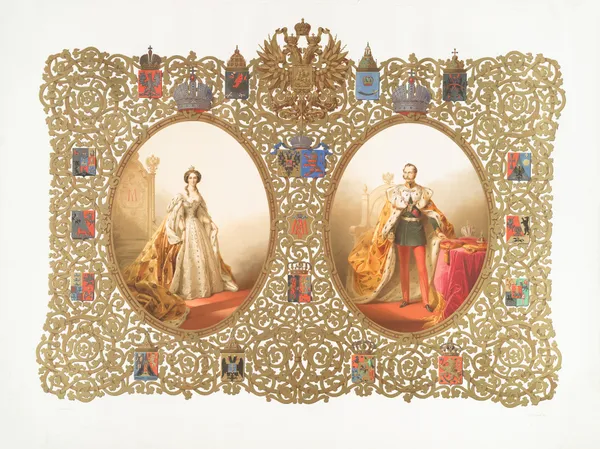 Portraits of Their Imperial Majesties, framed with the coats of arms of all the provinces av Mihály Zichy