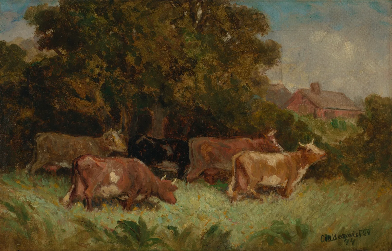 Untitled (five cows in pasture, rooftop in background) av Edward Mitchell Bannister