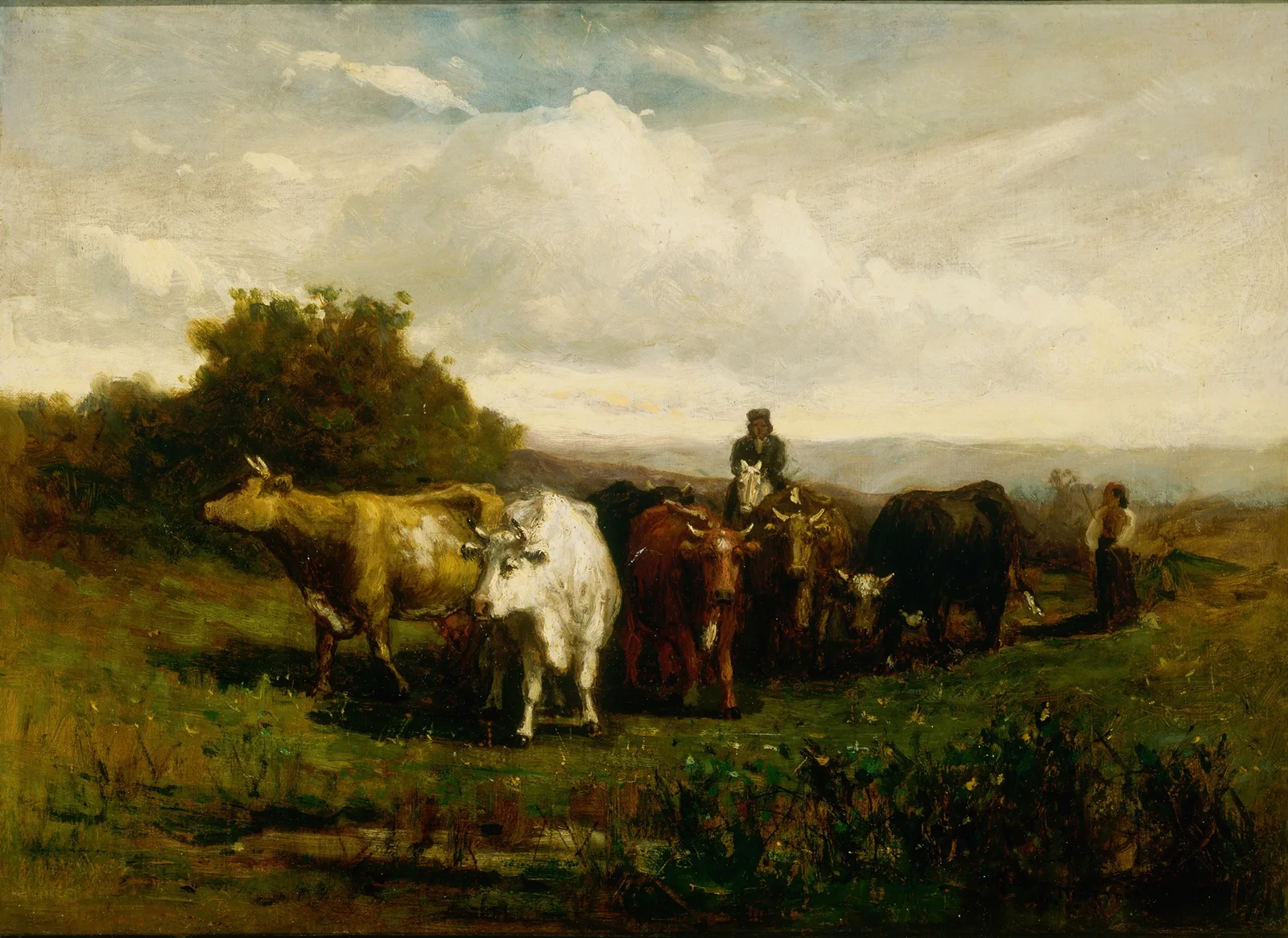 Untitled (man on horseback, woman on foot driving cattle) av Edward Mitchell Bannister