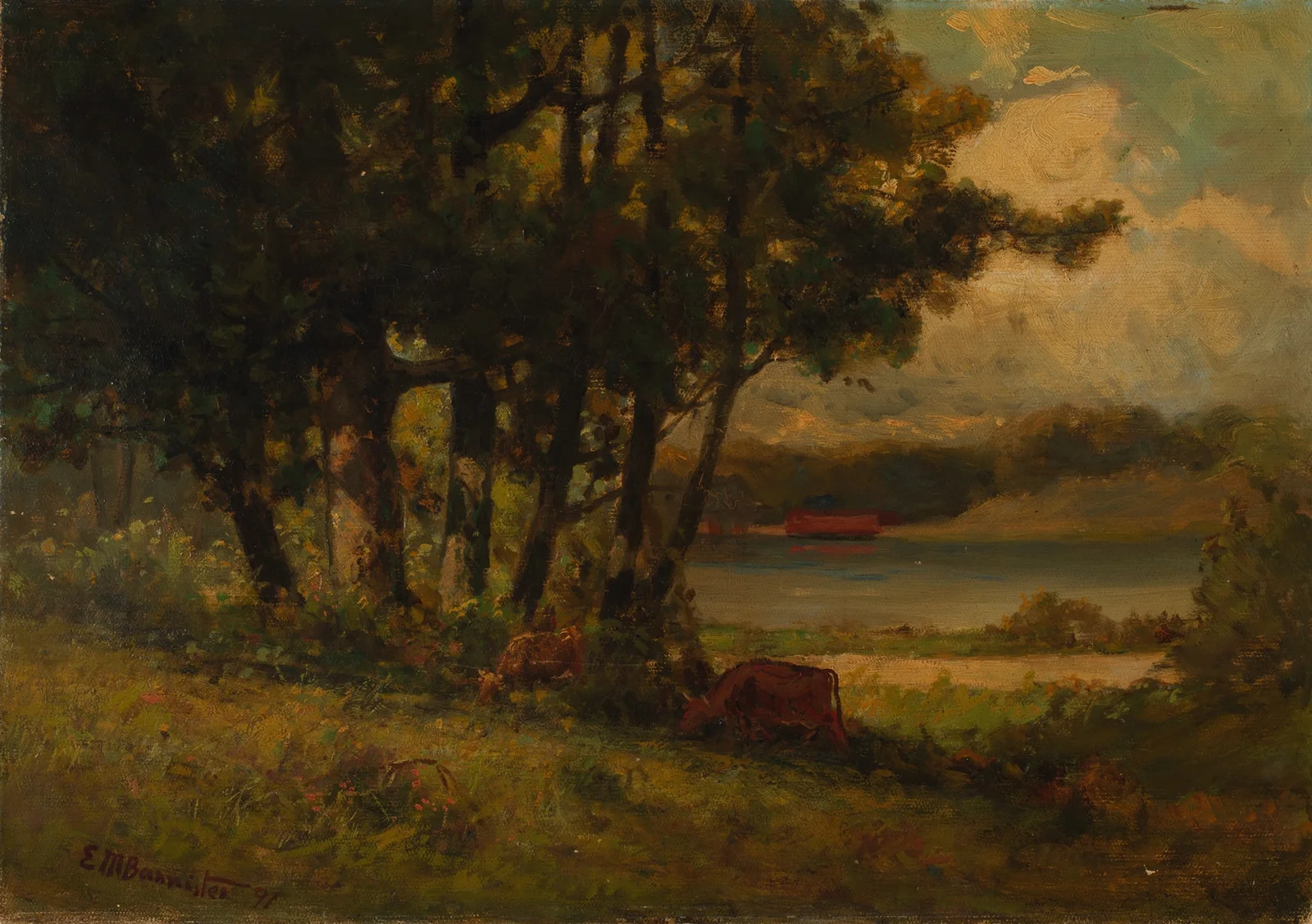 Untitled (landscape with cows grazing near river) av Edward Mitchell Bannister