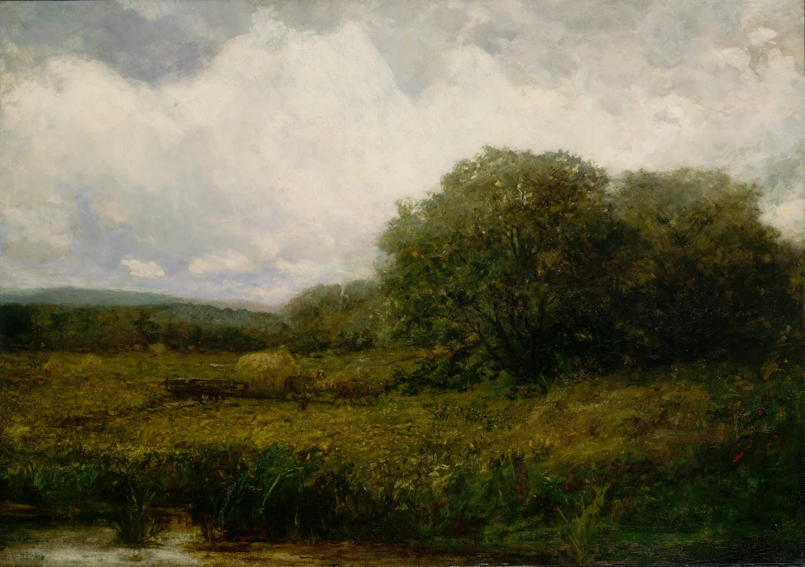 Untitled (landscape with oxen and haycart crossing bridge) av Edward Mitchell Bannister