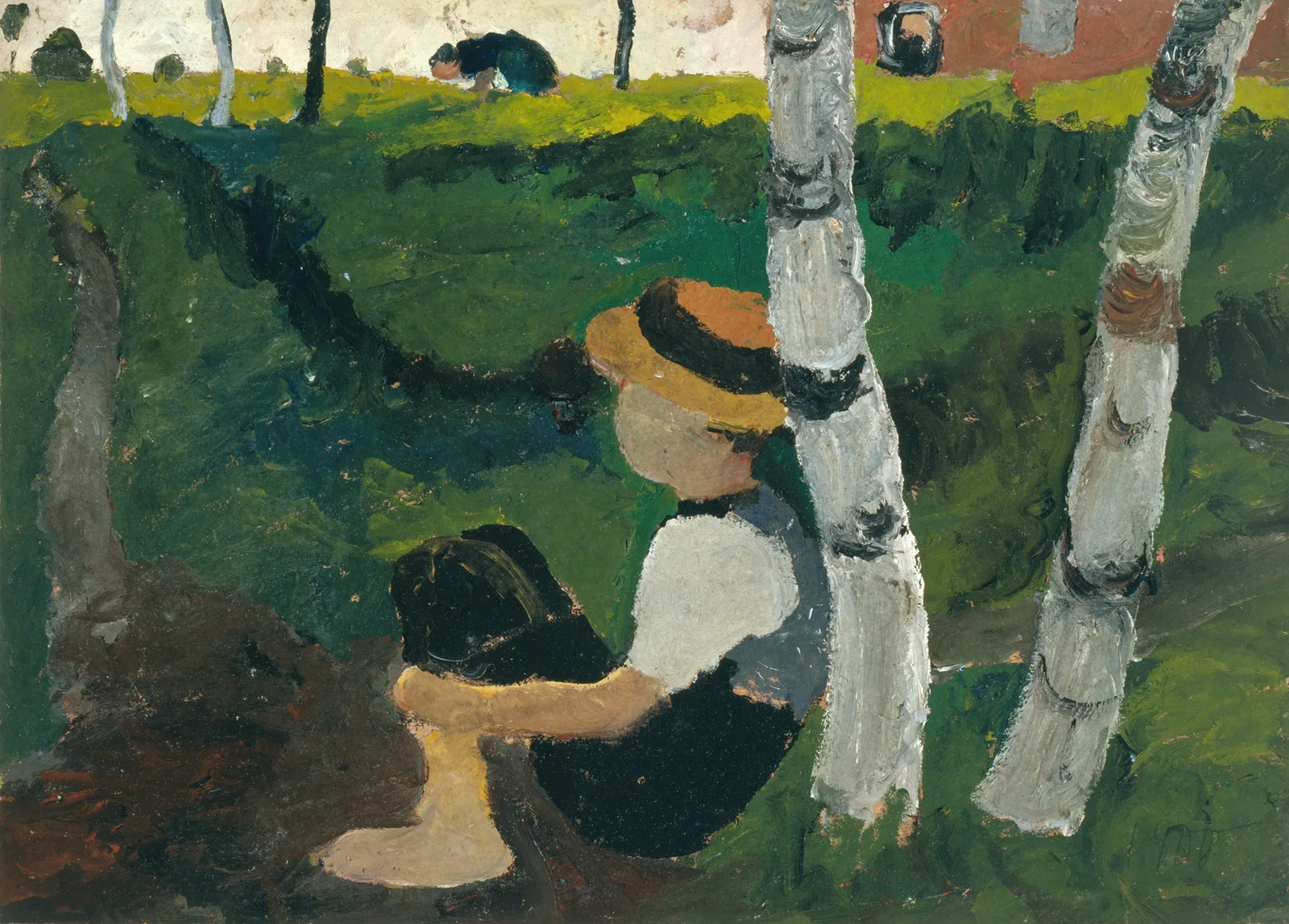 Boy on the way under birch trees av Paula Modersohn-Becker