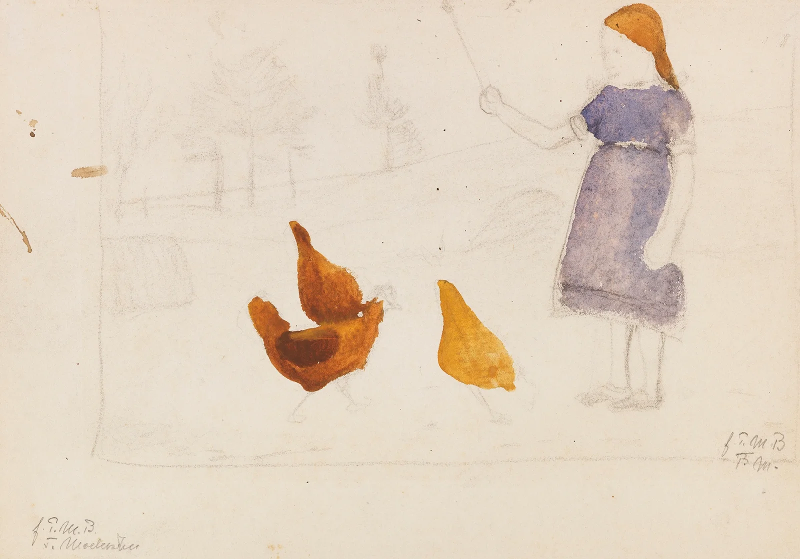 Elsbeth mit Hühnern av Paula Modersohn-Becker