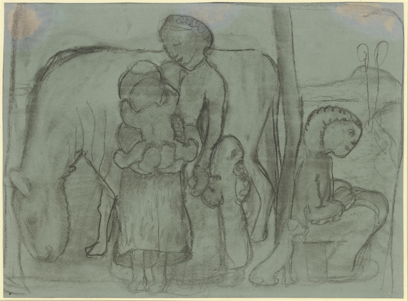 Five children, donkey and dog av Paula Modersohn-Becker