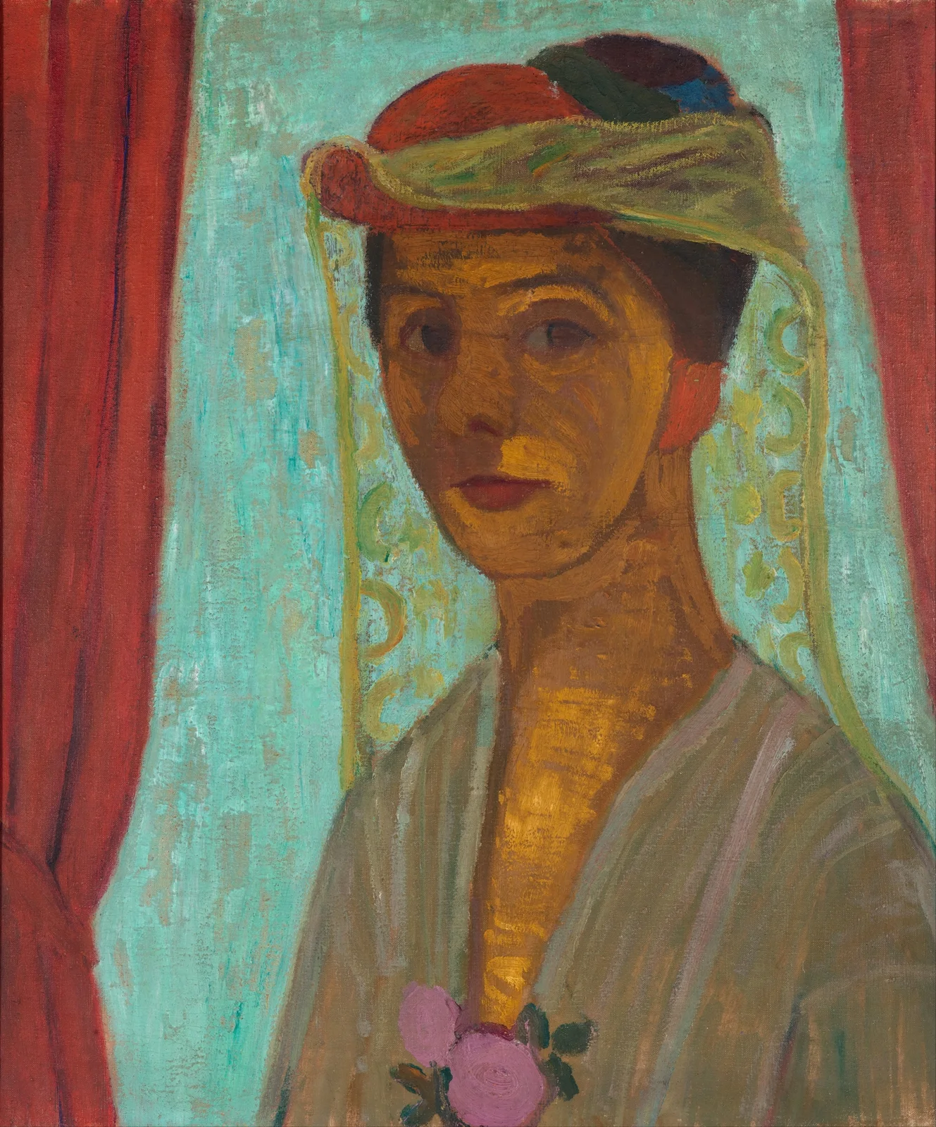 Self-portrait with hat and veil av Paula Modersohn-Becker
