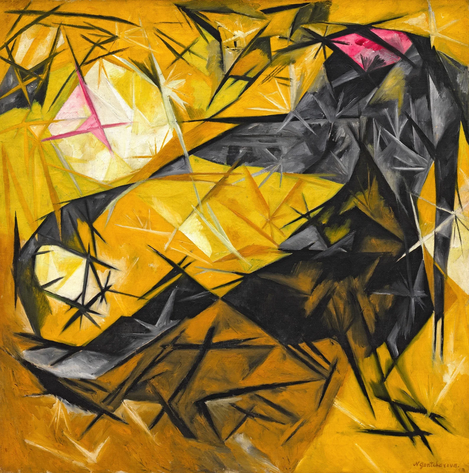 Cats (rayist percep.[tion] in rose, black, and yellow) av Natalia Goncharova