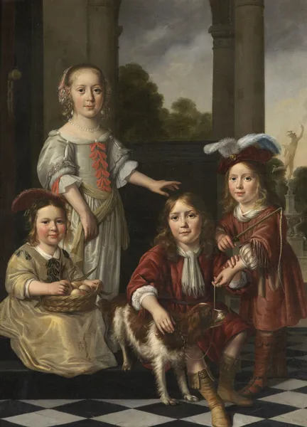 Portrait of four Children av Nicolaes Maes