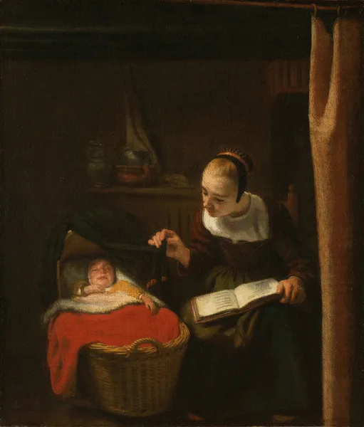 Young Woman at a Cradle av Nicolaes Maes