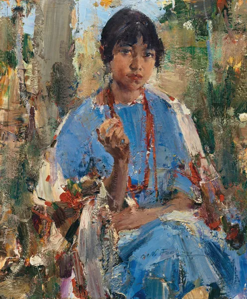 Indian Girl in Blue Dress av Nicolai Fechin