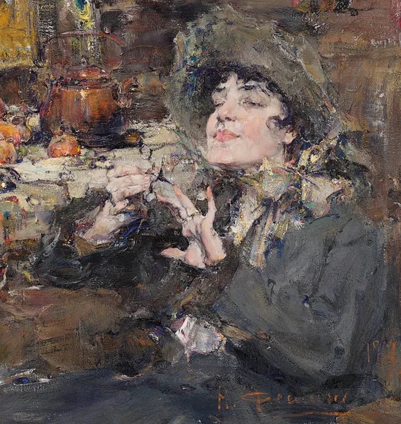 The Manicure. Portrait of Mademoiselle Girmond av Nicolai Fechin