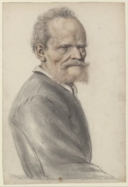 Homme âgé à barbe courte rousse, vu de trois quarts à droite av Nicolas Lagneau