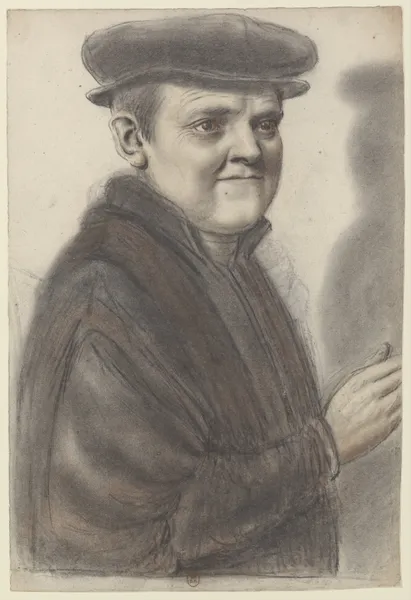 Homme coiffé d’une toque, levant le bras droit, vu de trois quarts à droite av Nicolas Lagneau