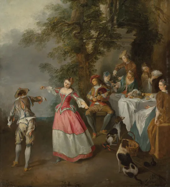Fête champêtre with a dancing couple av Nicolas Lancret