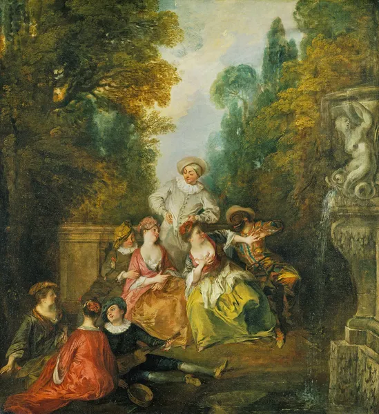 Italian Comedians by a Fountain av Nicolas Lancret