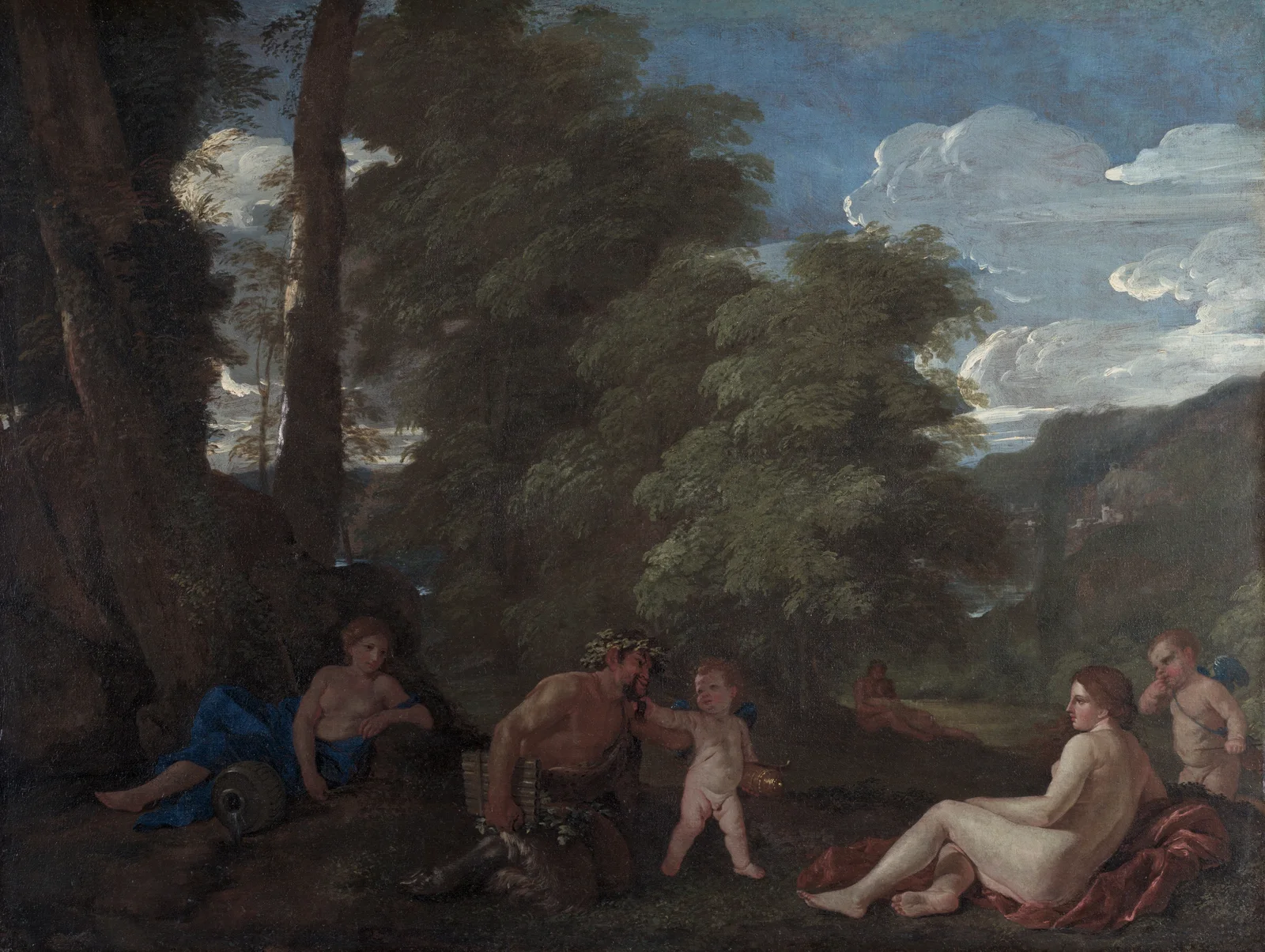 Nymphs and a Satyr (Amor Vincit Omnia) av Nicolas Poussin