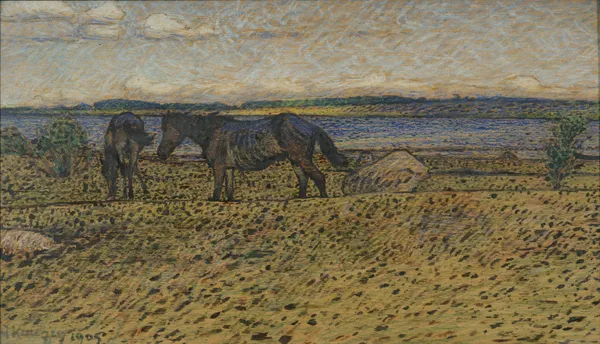 Hästar på stranden av Nils Kreuger