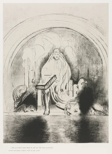 And I Saw in the Right Hand of Him that Sat on the Throne a Book Written within and on the Backside, Sealed with Seven Seals av Odilon Redon