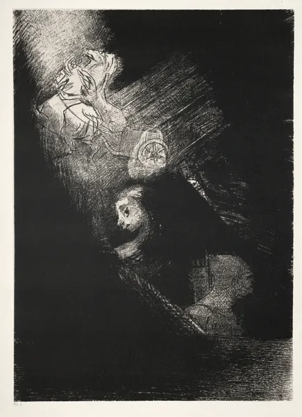 First a Pool of Water, Then a Prostitute, the Corner of a Temple, a Soldier’s Face, a Chariot with Two White, Rearing Horses av Odilon Redon
