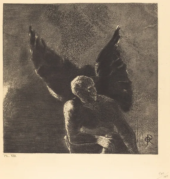 Gloire et louange a toi, satan, dans les hauteurs du ciel ou tu regnas, et dans les profondeurs de l’enfer, ou vaincu, tu reves en silence! av Odilon Redon